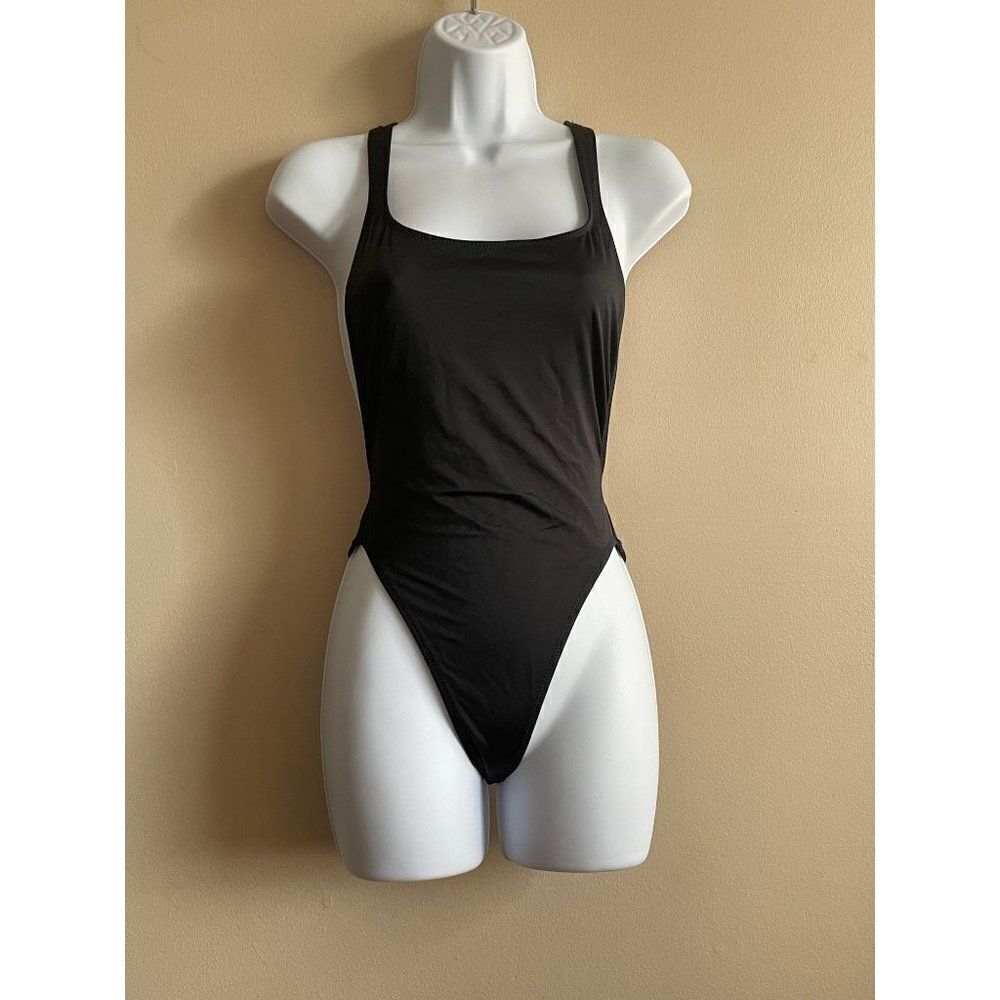 Solid‎ & Striped black cut-out one-piece womens small